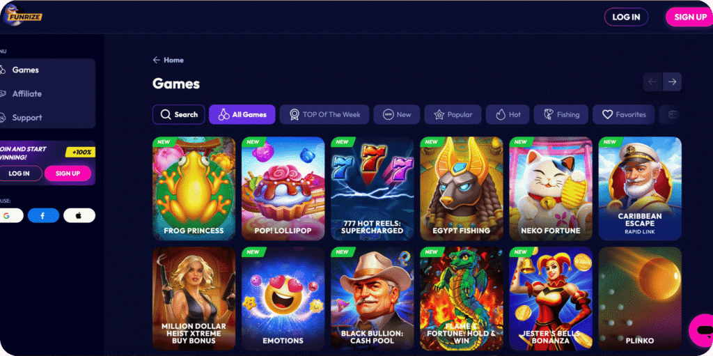 Funrize Casino Games Lobby