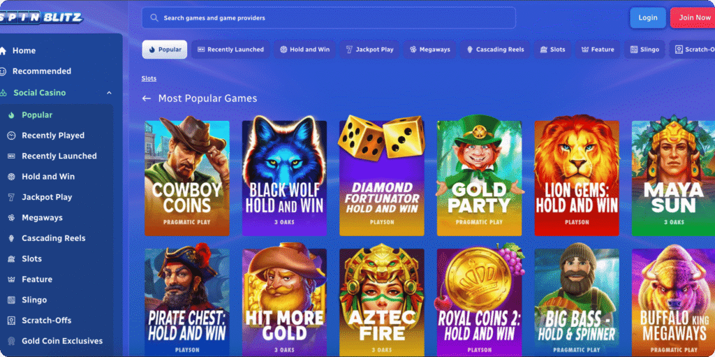 SpinBlitz Casino Games Lobby