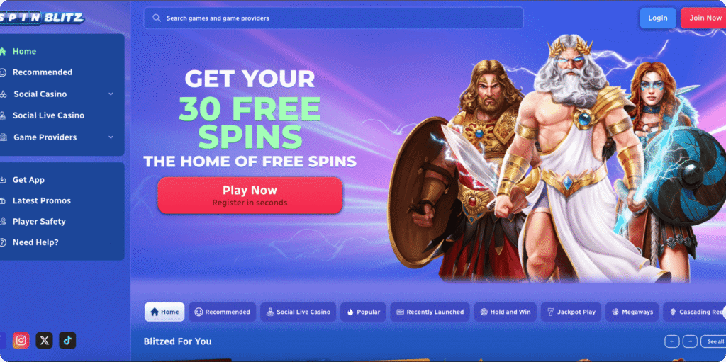 SpinBlitz Casino Homepage