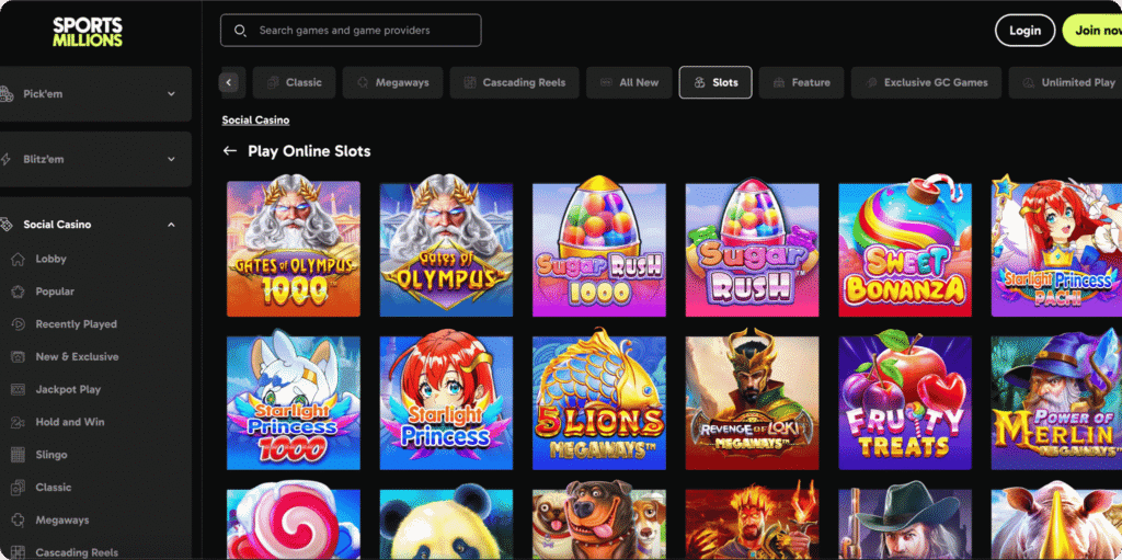 SportsMillions Casino Games Lobby