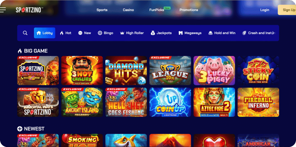Sportzino Casino Games Lobby